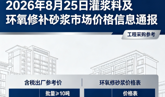 吴兴2026年8月25日灌浆料及环氧修补砂浆市场价格信息通报